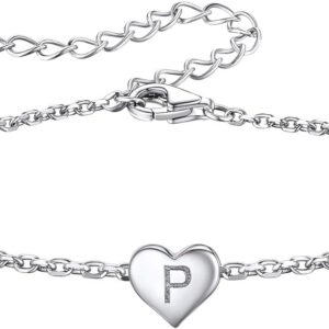 イニシャル P ハート アンクレット レディース プラチナ シンプル シルバー925 アルファベット アクセサリー